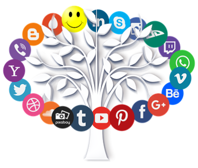 Introducing woopitch  - A tree with a circle of social media logos
