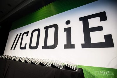 Graphic that says "Codie" for the Codie Award that Newsdesk just won