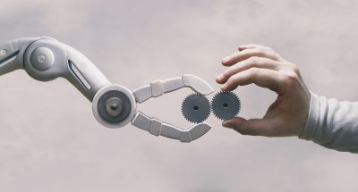 Robot arm meets human hand in collaborative gesture ai-generative-technologies 